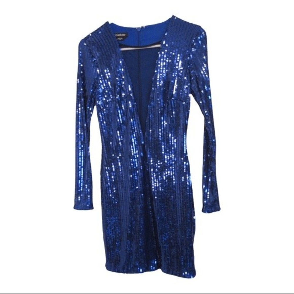 bebe Sequin Royal Blue Long Sleeve Dress